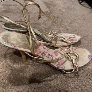 Nine West gold strappy open toe high heels shoes dressy sandals